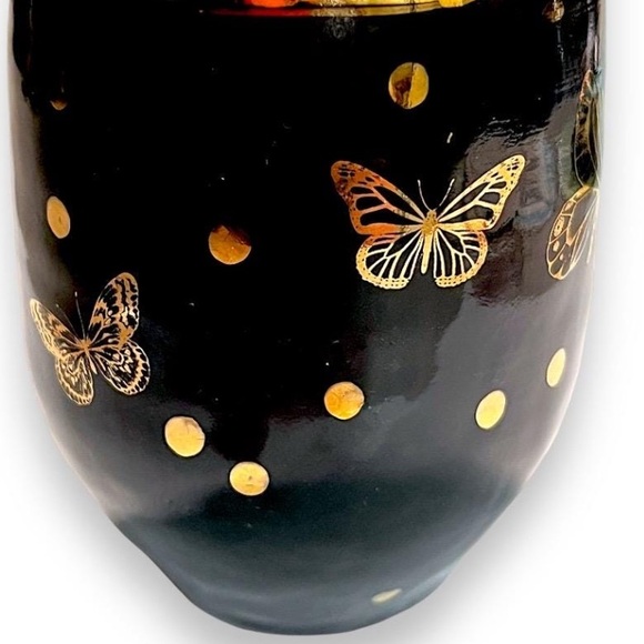 Gold Butterflies on Black Pottery Vase, Pen-Pencil or Makeup Brush Holder - Picture 5 of 11